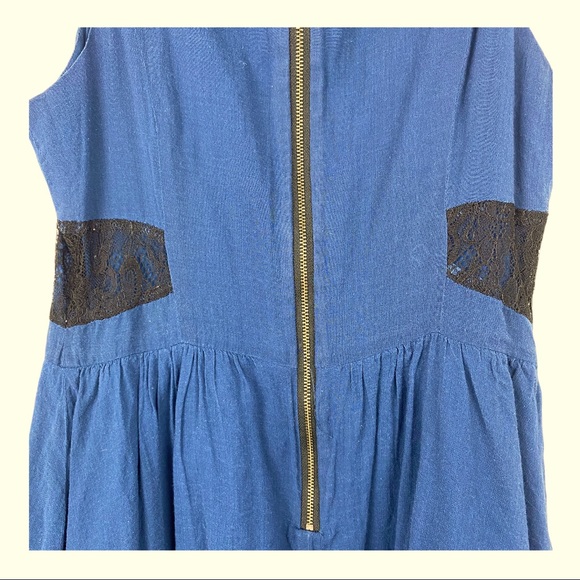 ANTHROPOLOGIE Blue dress with black lace Sz Small - Picture 5 of 9